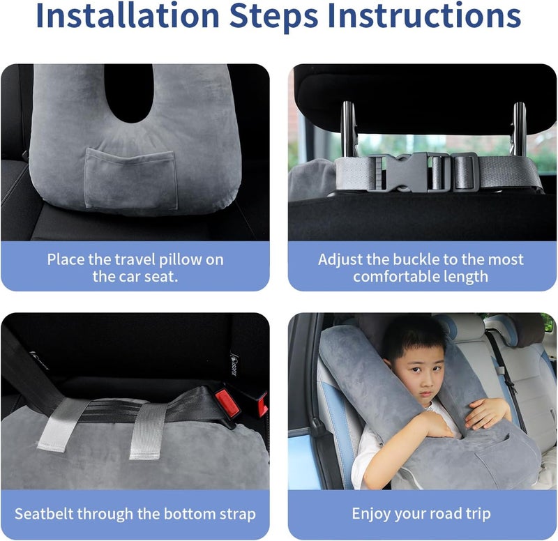 Cococu Car Pillow for Kids, Travel Pillow for Car, Toddler Travel Pillow for Sleeping Carseat Pillow for Adults, Removable and Washable Covers, Long Car Ride Essentials,Grey - Image 5